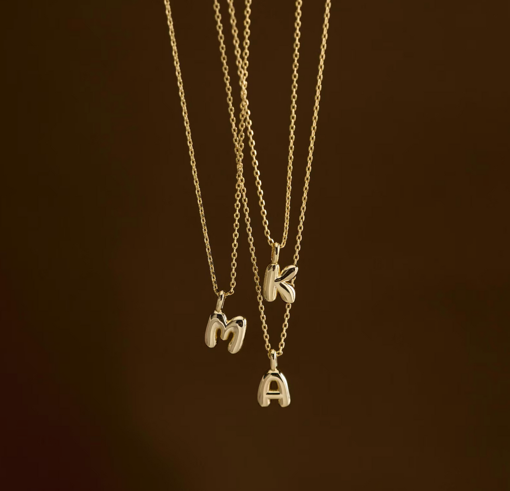 Custom Bubble Initial Necklace | 18K Gold Plated | Personalised Letter Pendant |