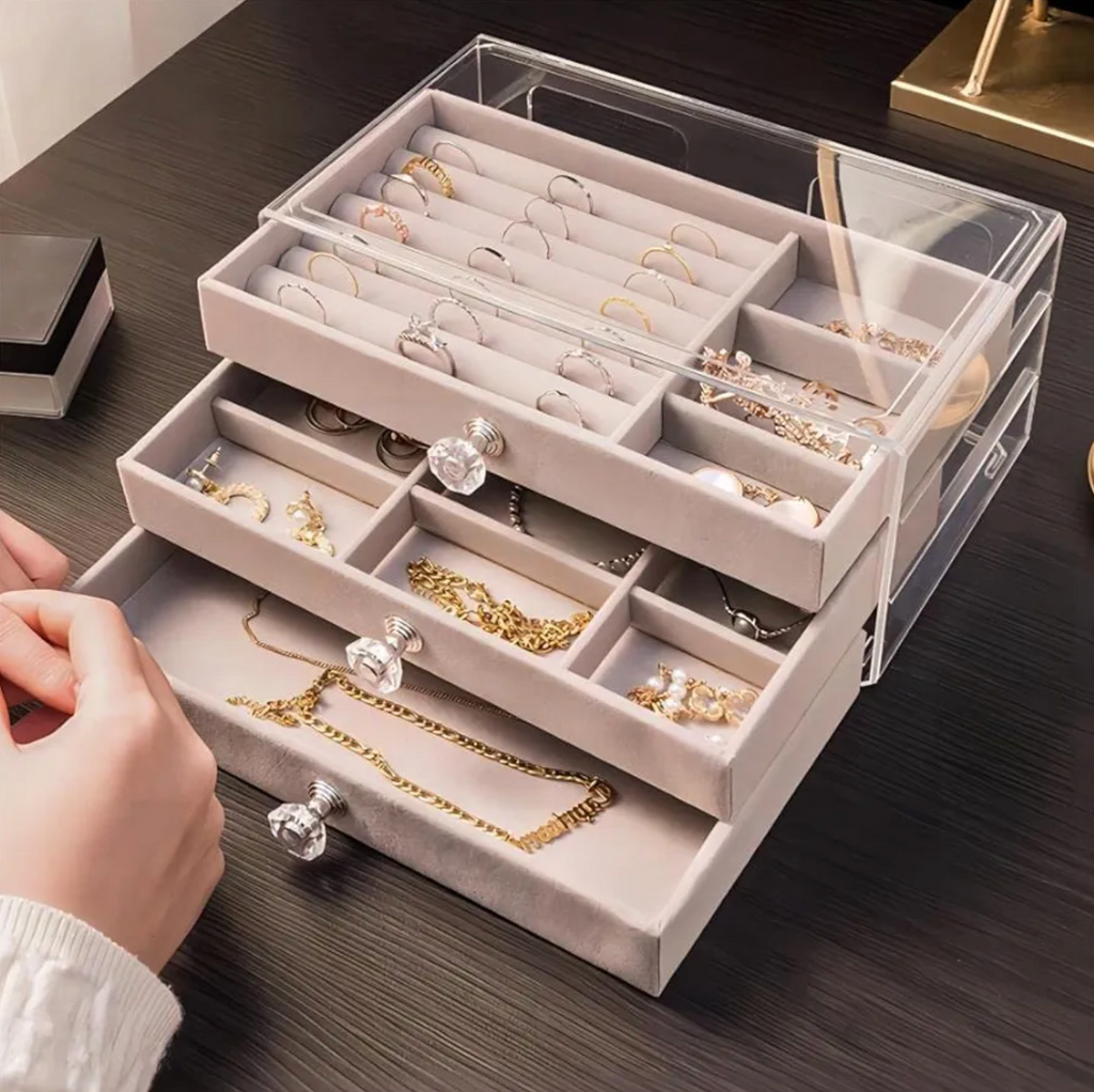 3 Layers Jewellery Box – Elegant Organizer for Rings, Earrings & Necklaces | Luxury Gift for Women