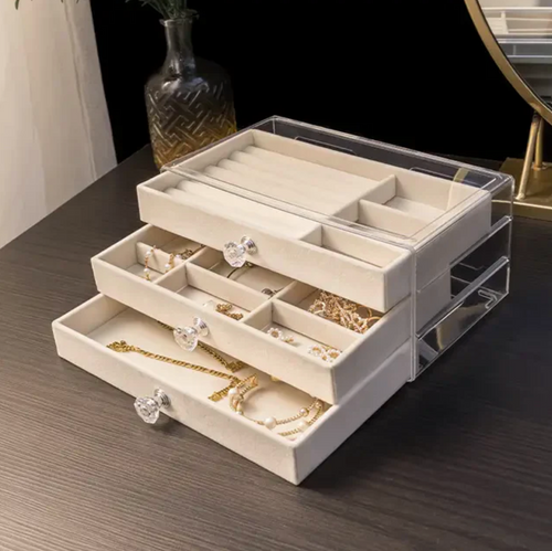3 Layers Jewellery Box – Elegant Organizer for Rings, Earrings & Necklaces | Luxury Gift for Women