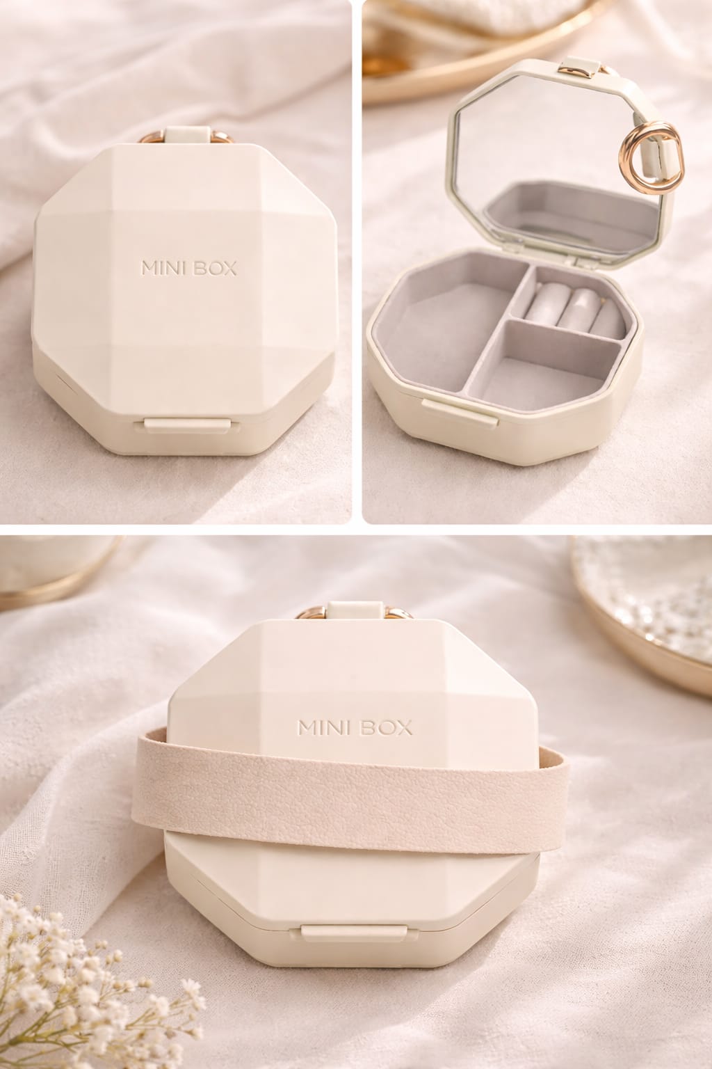Mini Travel Jewellery Box | Portable Jewellery Organiser with Mirror | Compact Ring & Earring Case