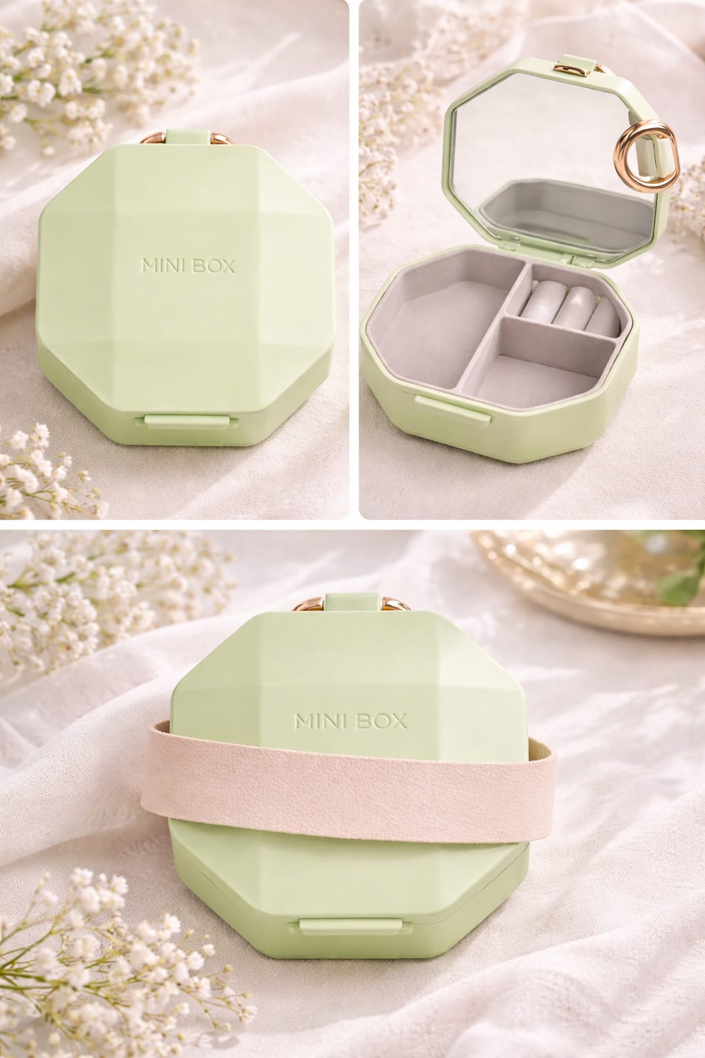 Mini Travel Jewellery Box | Portable Jewellery Organiser with Mirror | Compact Ring & Earring Case