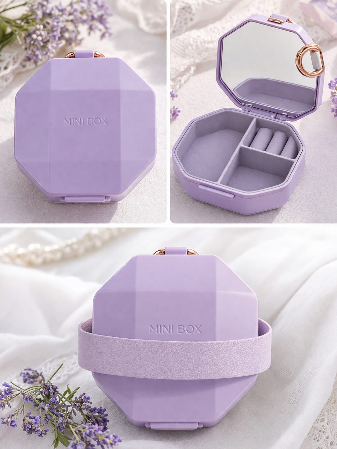 Mini Travel Jewellery Box | Portable Jewellery Organiser with Mirror | Compact Ring & Earring Case