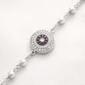 Purple Crystal & Pearl Chain Bracelet | Silver Halo Pendant | Stainless Steel