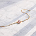 Pink Crystal & Pearl Chain Bracelet | 18K Gold Plated | Dainty Gemstone Bracelet for Her